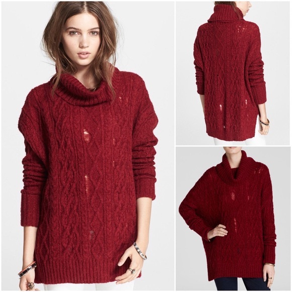 Free People Distressed Cable Knit Sweater - Picture 1 of 7